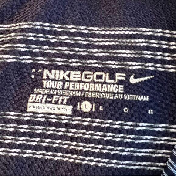 Nike Golf Shirt Mens L Navy White Striped Tour Performance Dri Fit Polo - Picture 5 of 9